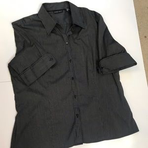 Black Short Sleeve Button Down w/ White Pinstripe